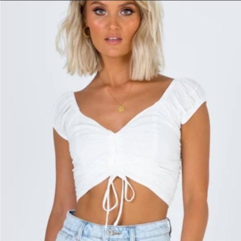 Princess Polly White Front Scrunch Crop Top Size US 8